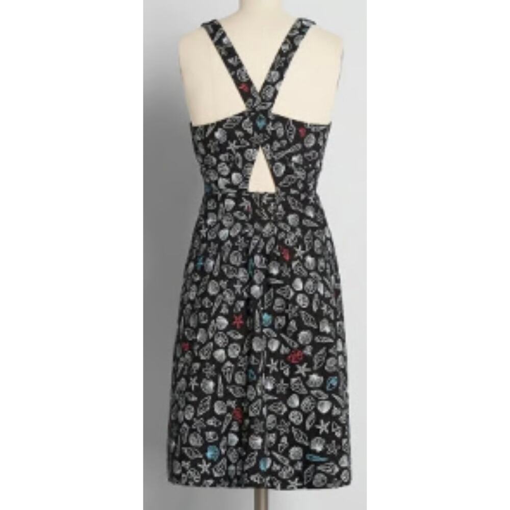 Modcloth Black Linen Blend Mixed Seashell Dress 0 NWT - Picture 2 of 5